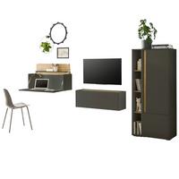 WOHNWAND grau matt , Eiche Wotan 4-teilig 310 cm, Wohnzimmer Schränke mit Sekretär - Eiche Wotan/Grau, Holzwerkstoff/Kunststoff (310/170/40cm) - Furn.Design
