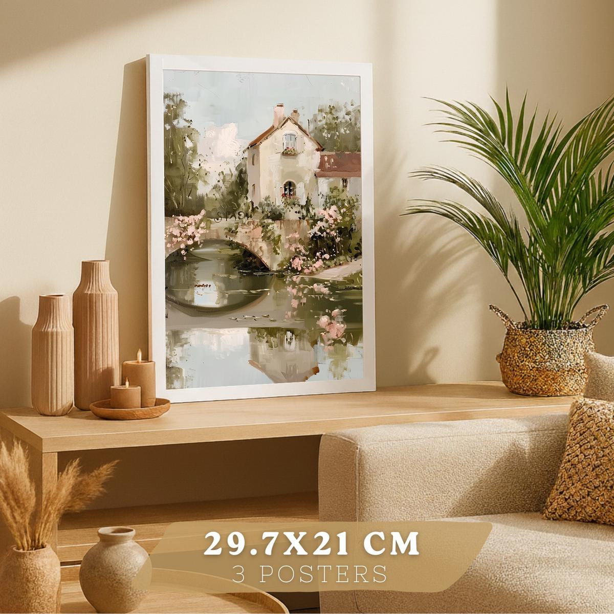 POSTER 3er Bilder-Set Wandbilder Ölmalerei modern Wohnzimmer Deko, Schlafzimmer, Küche, Badezimmer Weißer Rahmen A3 - Weiß, Papier (29.7/1/42cm) - Nacnic