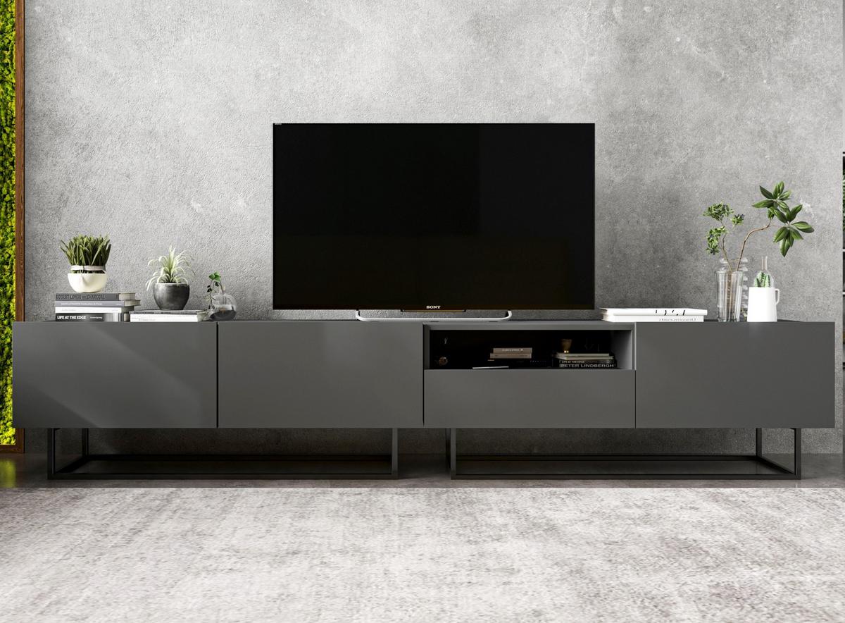 TV-LOWBOARD 2-er Set Enjoy Grau Matt Schublade mit Metallrahmen 120 cm - Schwarz/Grau, Holzwerkstoff/Metall (240/46/35cm) - Meble Lindner