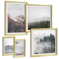 BILDER SET 5er Set - 50x50 cm & 20x30 cm & 40x60 cm Goldrahmen - Abstrakte Wellen, graue Pastellfarben - Goldfarben, Kunststoff (40/60cm) - TULUP