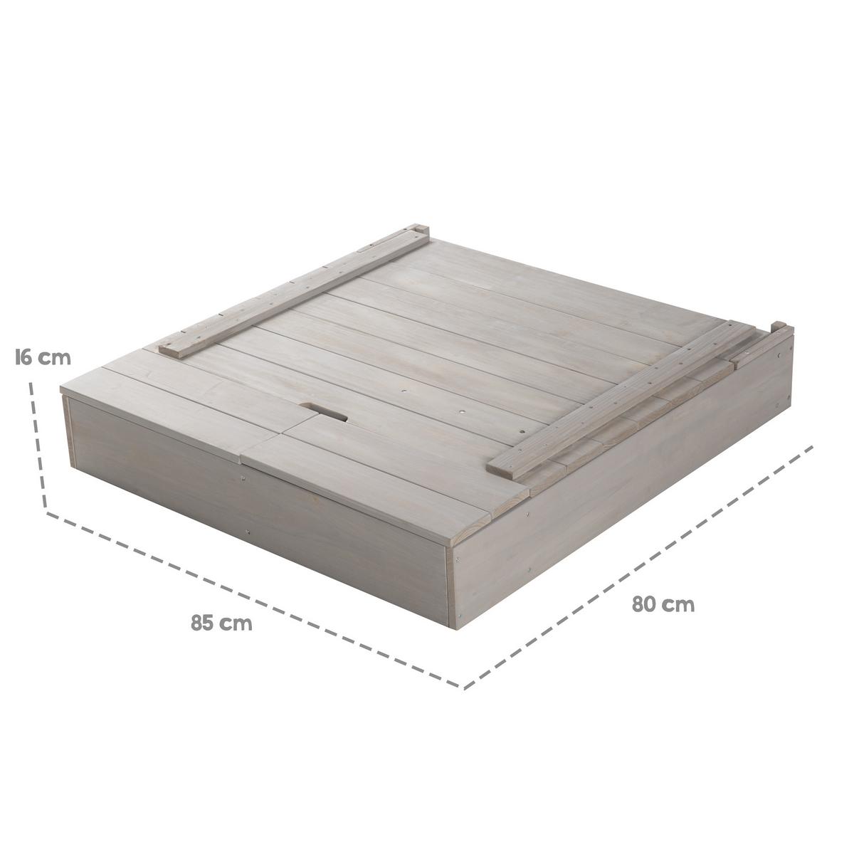 SANDKASTEN mit Deckel Tafel und Haken grau - Grau, Holz (85/88/65.5cm) - Roba