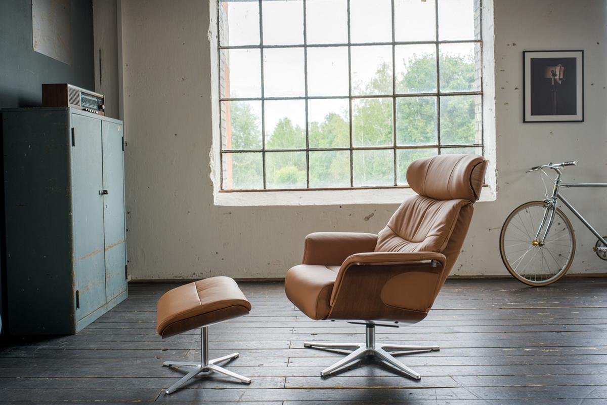 RELAXSESSELSET TOSAR Braun Leder - Silberfarben/Braun, Leder/Metall (83/110/89cm) - KAWOLA
