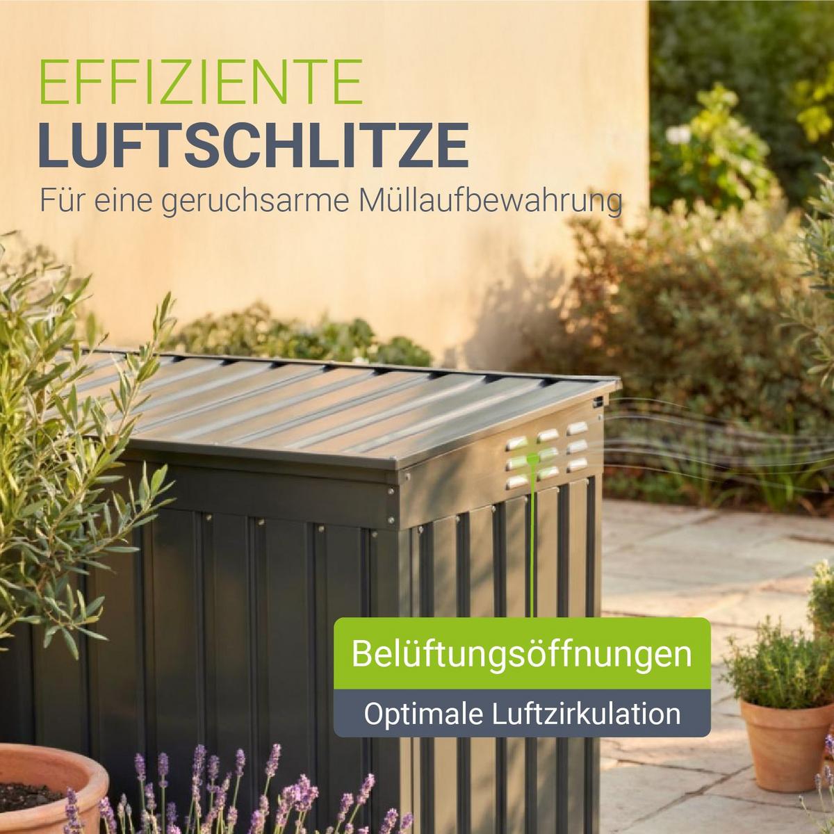 MÜLLTONNENBOX Namur Grau - Anthrazit, Metall (200/128/105cm) - Juskys