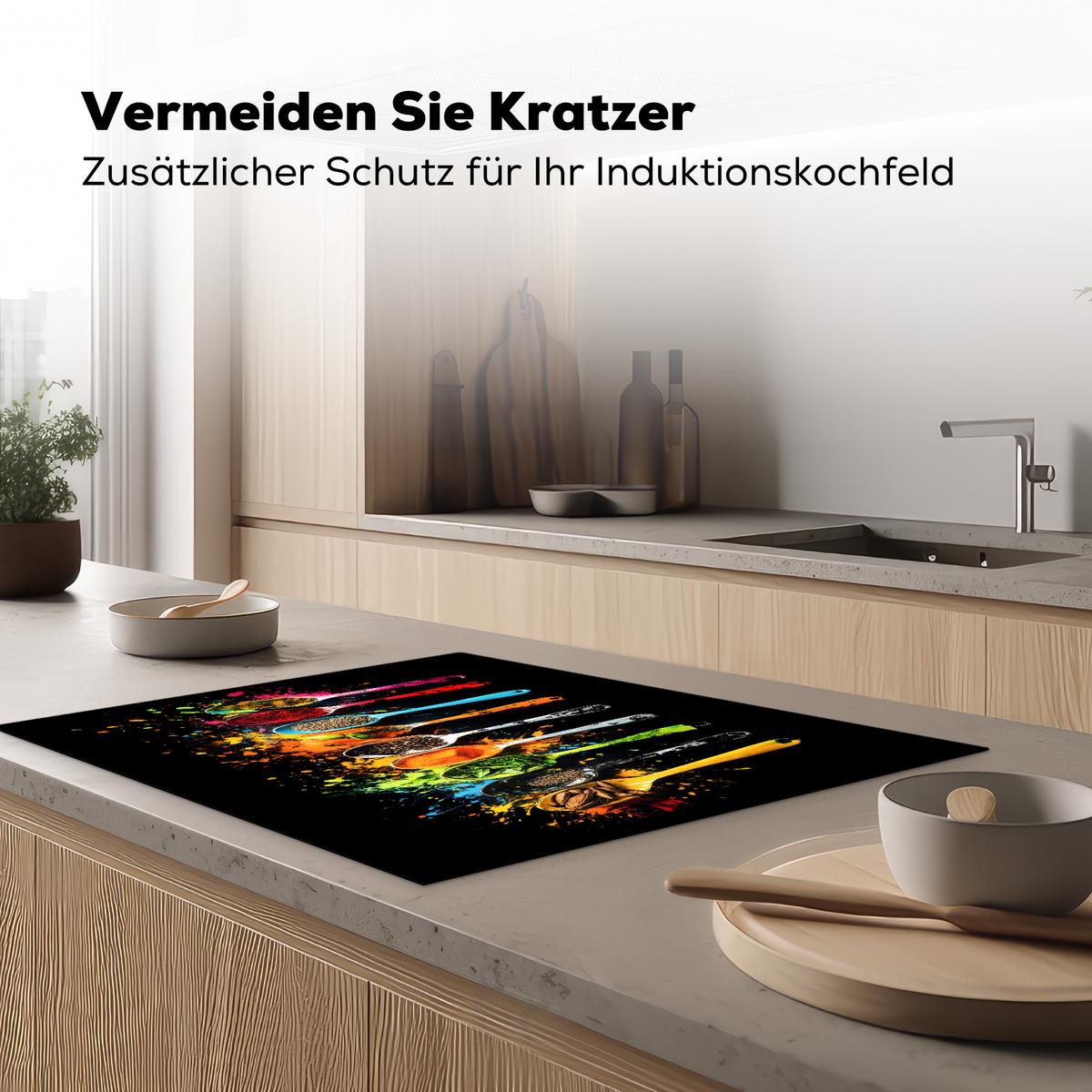 HERDABDECKPLATTE Löffel - Gewürze - Modern - Graffiti - Farbe - Farbenfroh Induktionsmatte 77x59 cm - Multicolor, Kunststoff (77/59/0.2cm) - MuchoWow