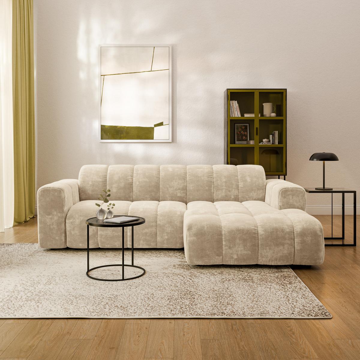 ECKSOFA TISI Creme Chenille - Creme, Holz (274/165cm) - MASSENO