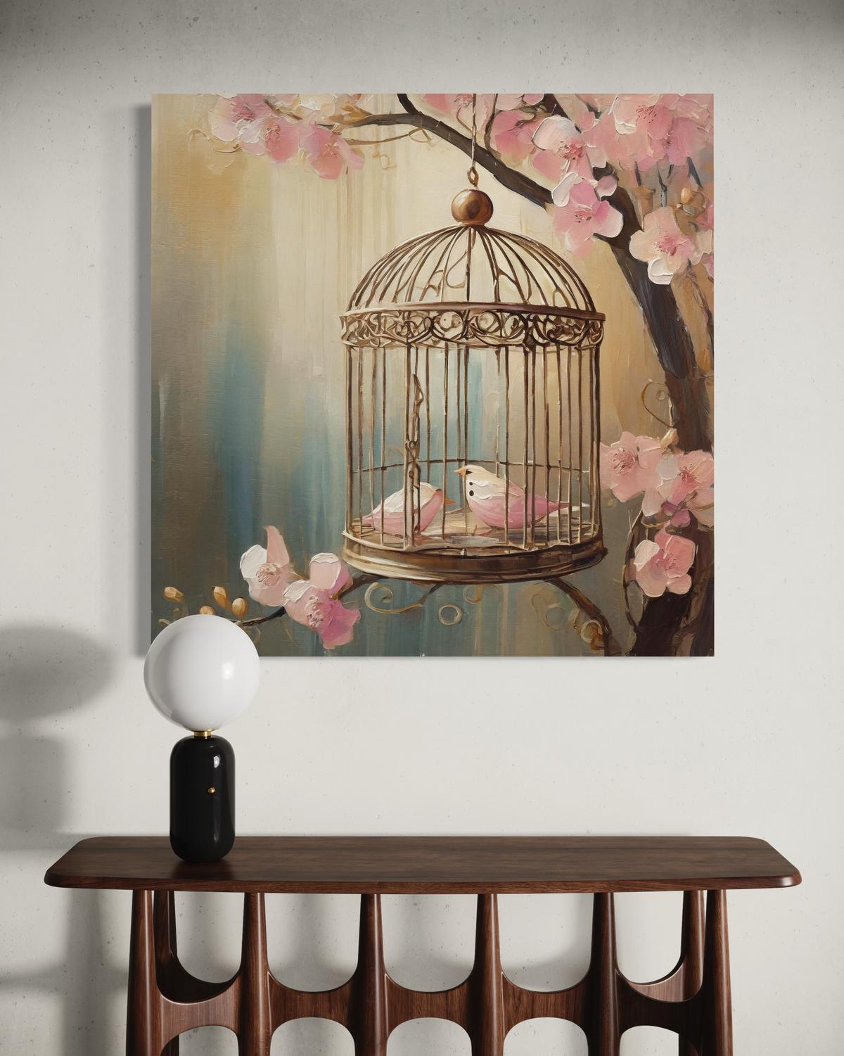WANDBILD tiere vögel vintage - Pink, Textil (50/50cm) - Feeby