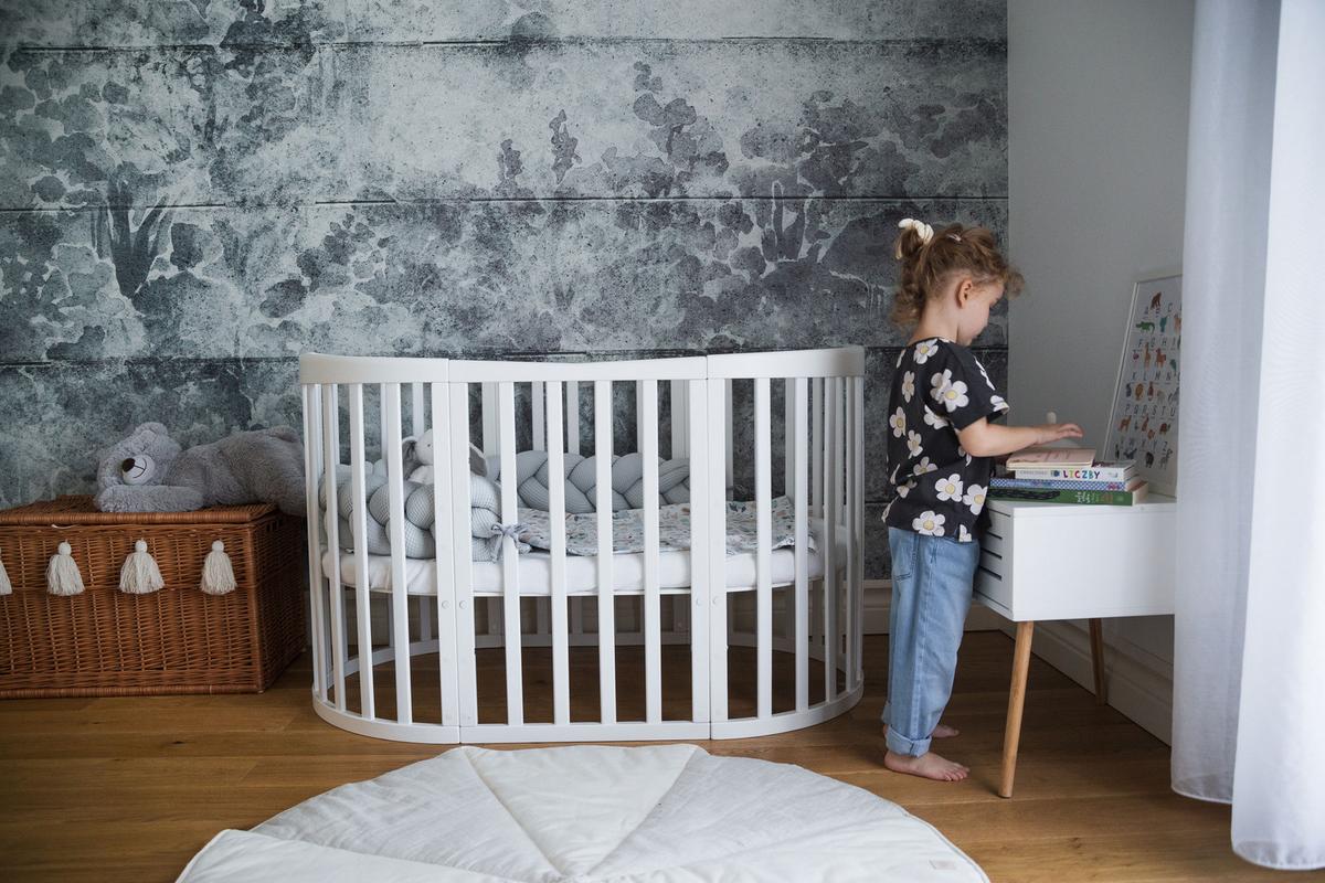 BABYBETT WHITE OVAL 7in1 mit Matratze - Weiß, Holz/Textil (73/125cm) - waldin