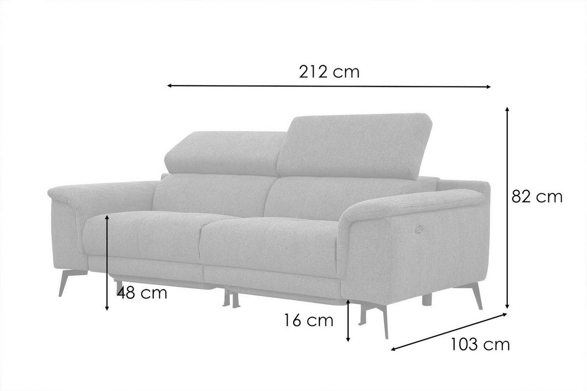 RELAXSOFA FIERO 3-Sitzer mit 2 Relaxfunktionen, hellgrau - Hellgrau/Schwarz, Holzwerkstoff/Textil (212/82/103cm) - Wozimo