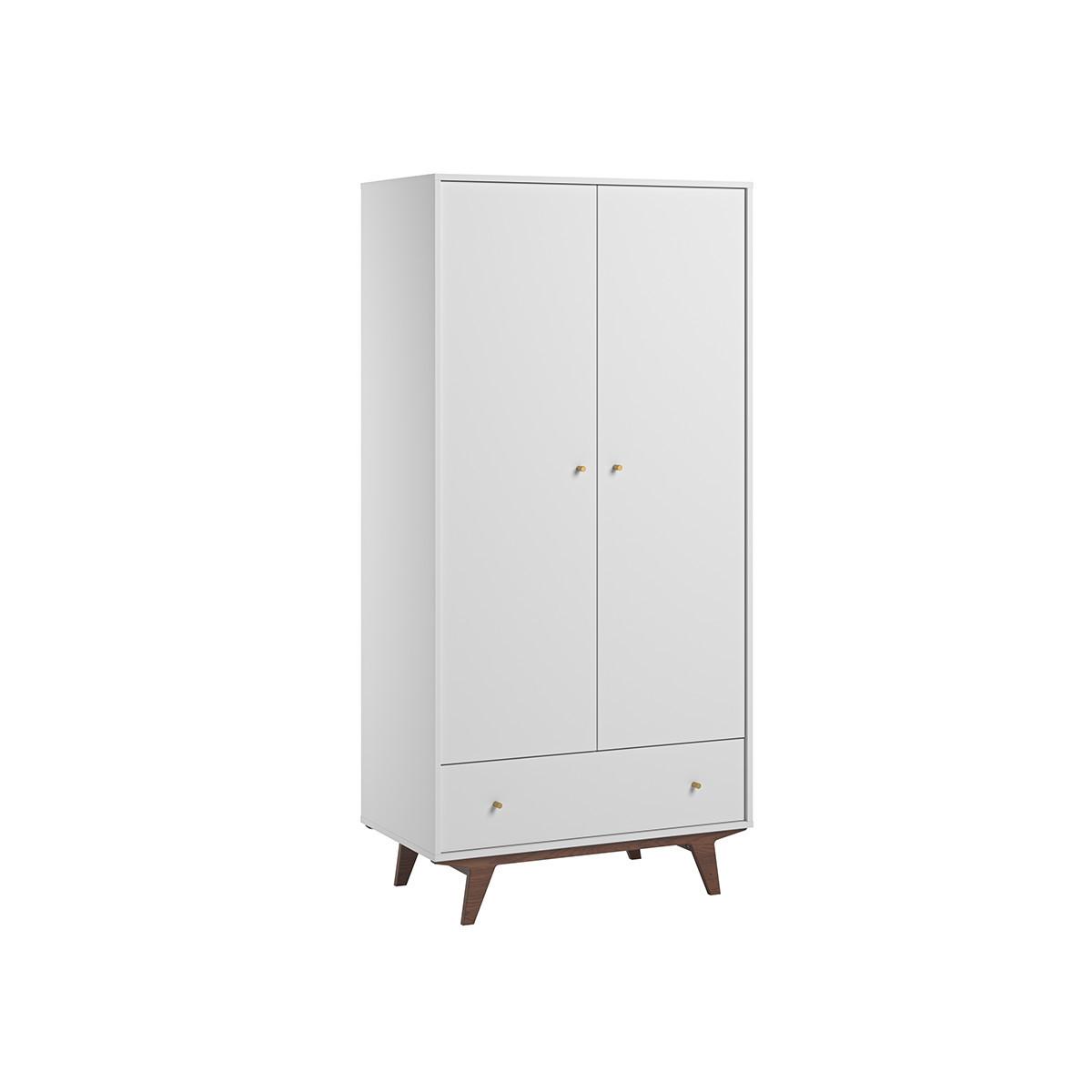SCHRANK 2 Türen Mid Weiß und Holz - Weiß, Holzwerkstoff (90/185/50cm) - Petits-meubles