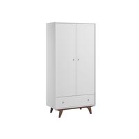 SCHRANK 2 Türen Mid Weiß und Holz - Weiß, Holzwerkstoff (90/185/50cm) - Petits-meubles
