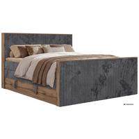 BOXSPRINGBETT WOOD KING DUO 180/200 - Grau Cord - Topper Visco - H4 - Schwarz/Grau, Kunststoff/Textil (180/200cm) - MKS