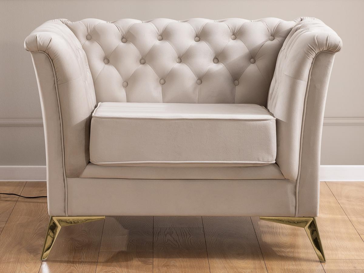 CHESTERFIELD-SESSEL Whitby Beige Samt mit goldenen Füßen - Beige/Goldfarben, Holz/Textil (116/78/82cm) - S-Style Möbel
