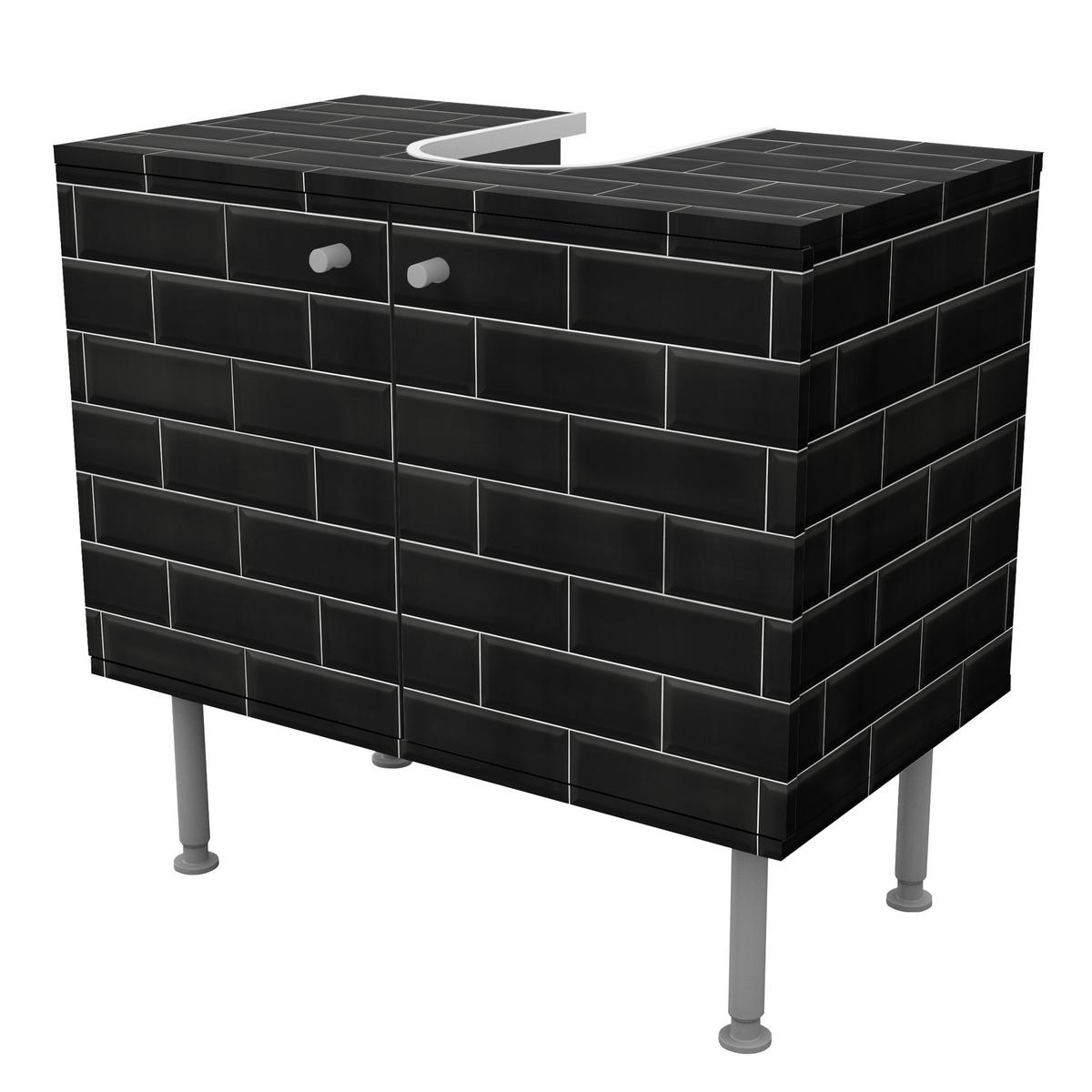 WASCHBECKENUNTERSCHRANK Keramikfliesen Schwarz 60/55/35 cm - Schwarz, Holzwerkstoff (60/55/35cm) - Bilderwelten
