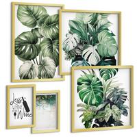 BILDER SET 5er Set - 50x50 cm & 20x30 cm & 40x60 cm Goldrahmen - Grüne Weinblätter - Goldfarben, Kunststoff (40/60cm) - TULUP