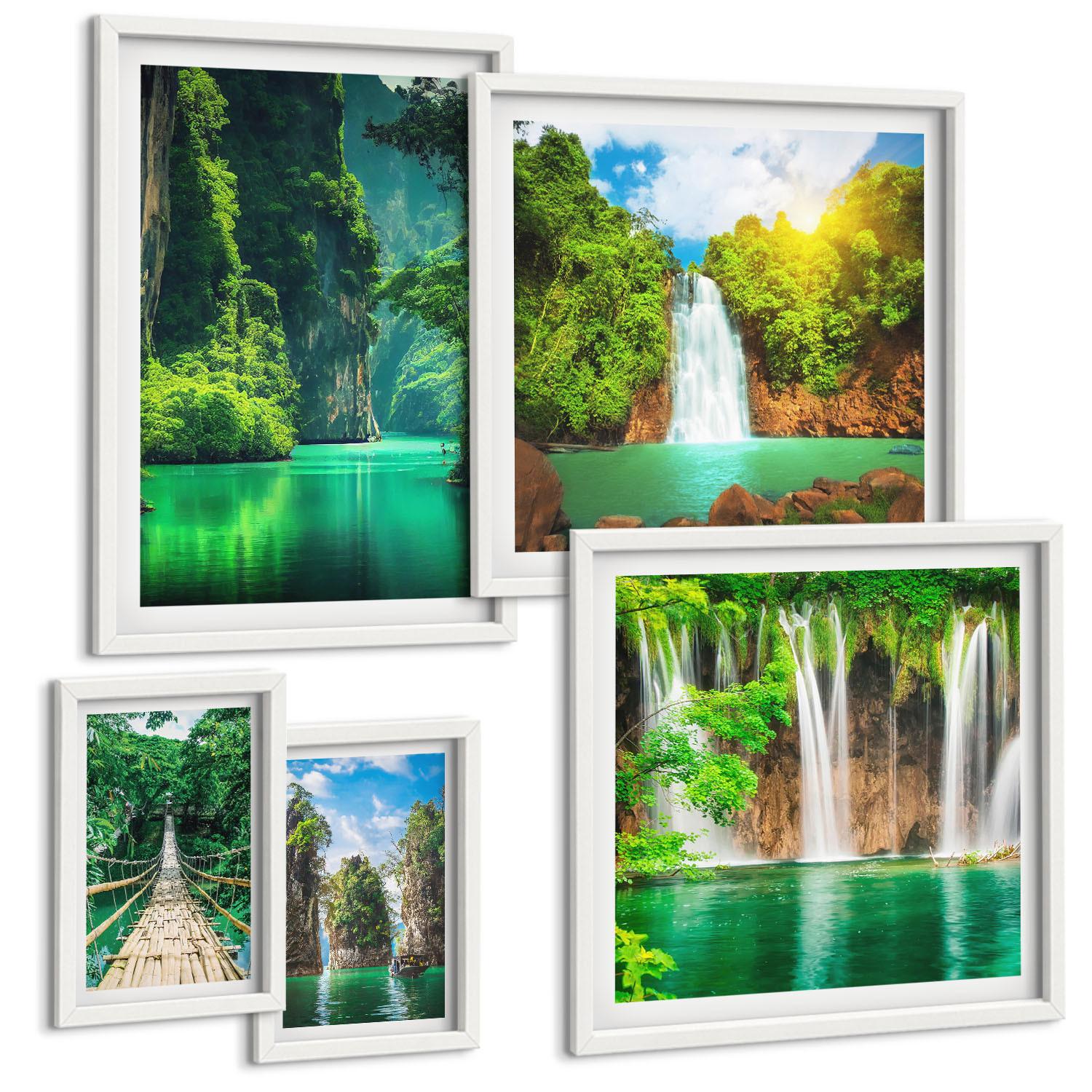 BILDER SET 5er Set - 50x50 cm & 20x30 cm & 40x60 cm Weißer Rahmen - See, Berge, Boote, Ferienhaus - Weiß, Kunststoff (40/60cm) - TULUP