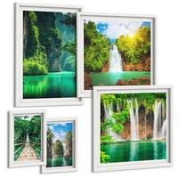 BILDER SET 5er Set - 50x50 cm & 20x30 cm & 40x60 cm Weißer Rahmen - See, Berge, Boote, Ferienhaus - Weiß, Kunststoff (40/60cm) - TULUP