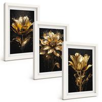 BILDER SET 3er Set - 20x30 cm Weißer Rahmen - Gelbe Blüten auf dunklem Hintergrund - Weiß, Kunststoff (20/30cm) - TULUP