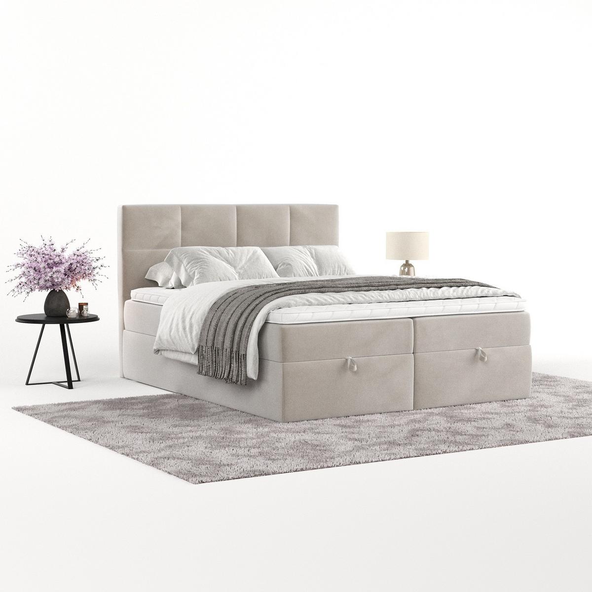 BOXBETT Velto 180/200 cm Hellbeige im Paros Stoff - Beige/Schwarz, Holz/Holzwerkstoff (180/200cm) - AltaBeds