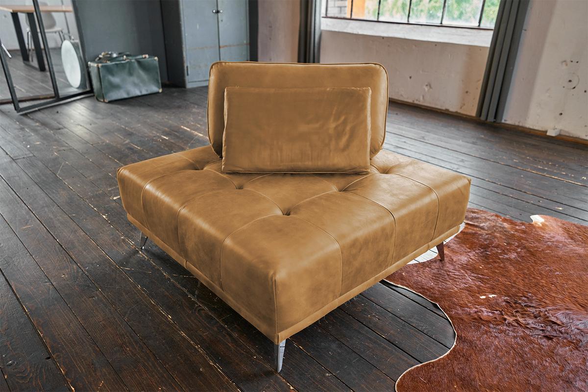 HOCKER WIOLO Braun Leder - Silberfarben/Braun, Leder/Metall (110/42/110cm) - KAWOLA