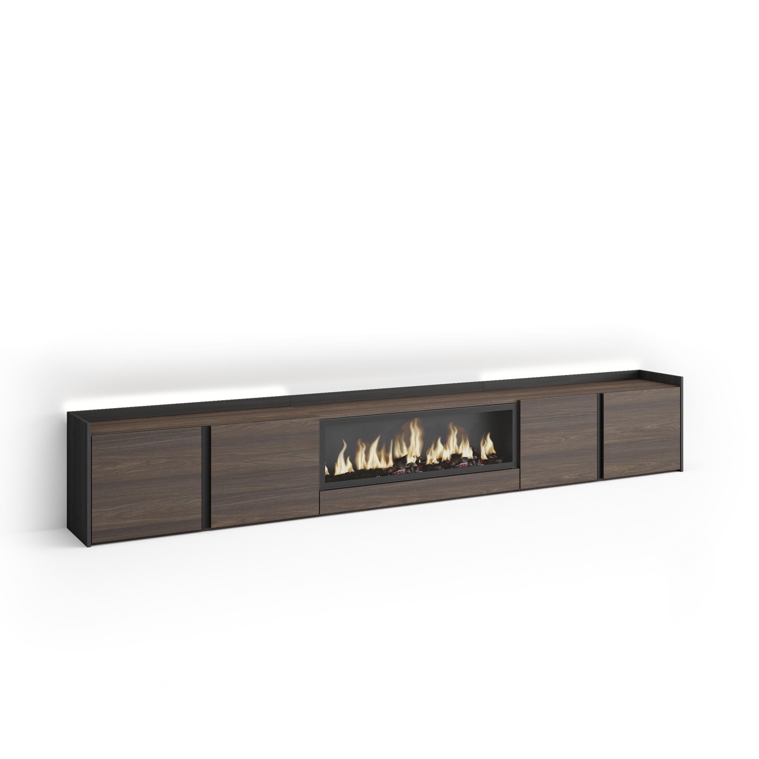 LOWBOARD, Eiche und Schwarz, 315/35/50cm, Kamin mit Feuereffekt XXL - Dunkelbraun, Holzwerkstoff (315/50/35cm) - Skraut Home