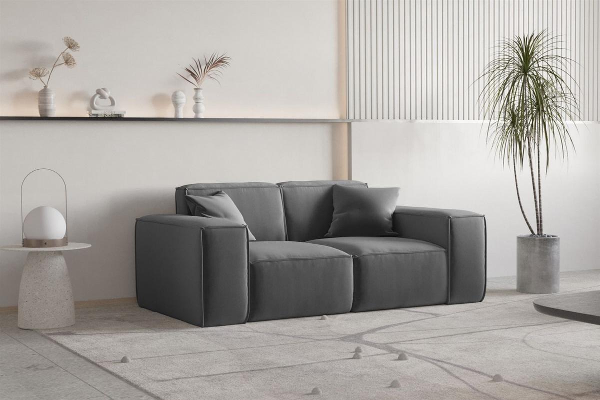 SOFASET Celes Premium 3-2-1 In Opera - Dunkelgrau, Holzwerkstoff/Textil (225/73/88cm) - Fun Möbel