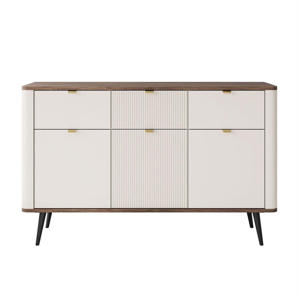KOMMODE AUTUMN 3D3S auf hohen Beinen, Kaschmir / Nussbaum - Beige, Holzwerkstoff (130/82/40cm) - Lookway