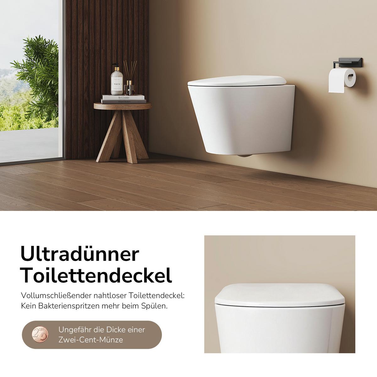 WAND-WC Set 49 x 36,5 cm inkl. WC-Sitz mit Absenkautomatik weiß glänzend - Weiß, Keramik (36.5/36/49cm) - EMKE