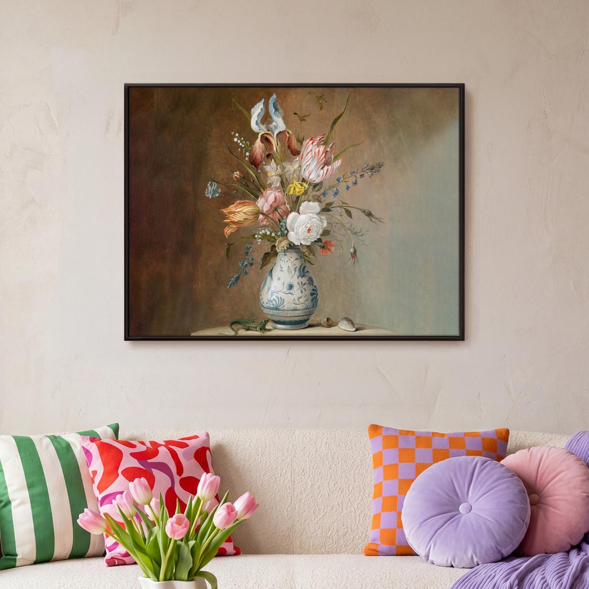 LEINWAND Bilder mit Rahmen - Alte Meister - Blumen - Balthasar van der Ast - 80x60 - Hellbraun, Textil (80/60cm) - MuchoWow