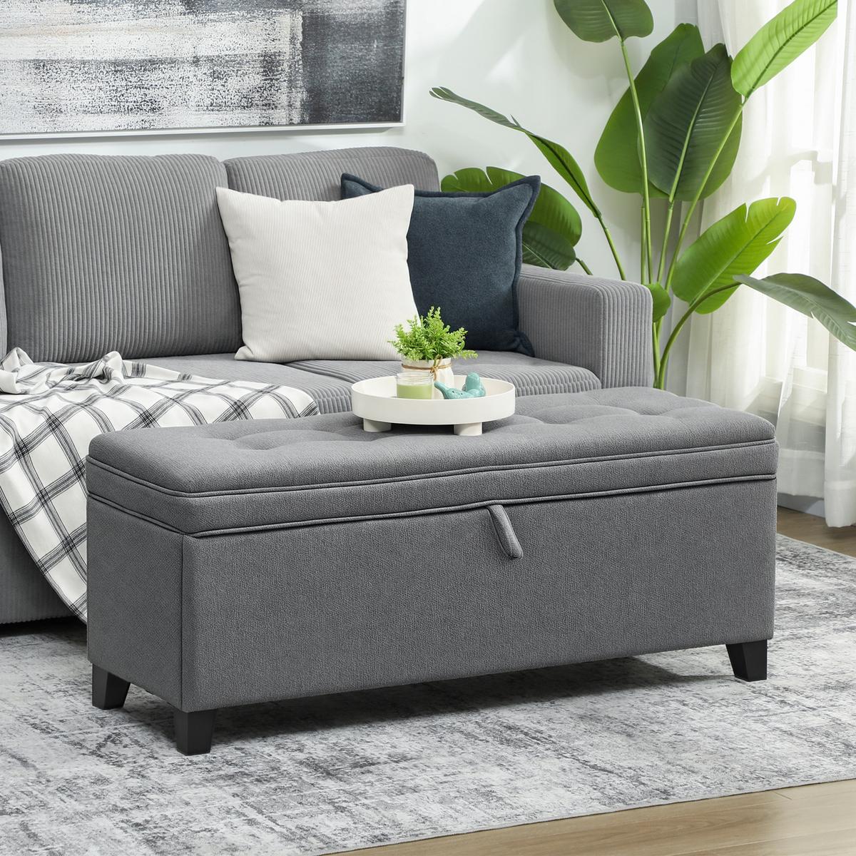 SITZBANK Polyester Kohlegrau - Dunkelgrau, Holzwerkstoff/Textil (40/48/120cm) - HOMCOM