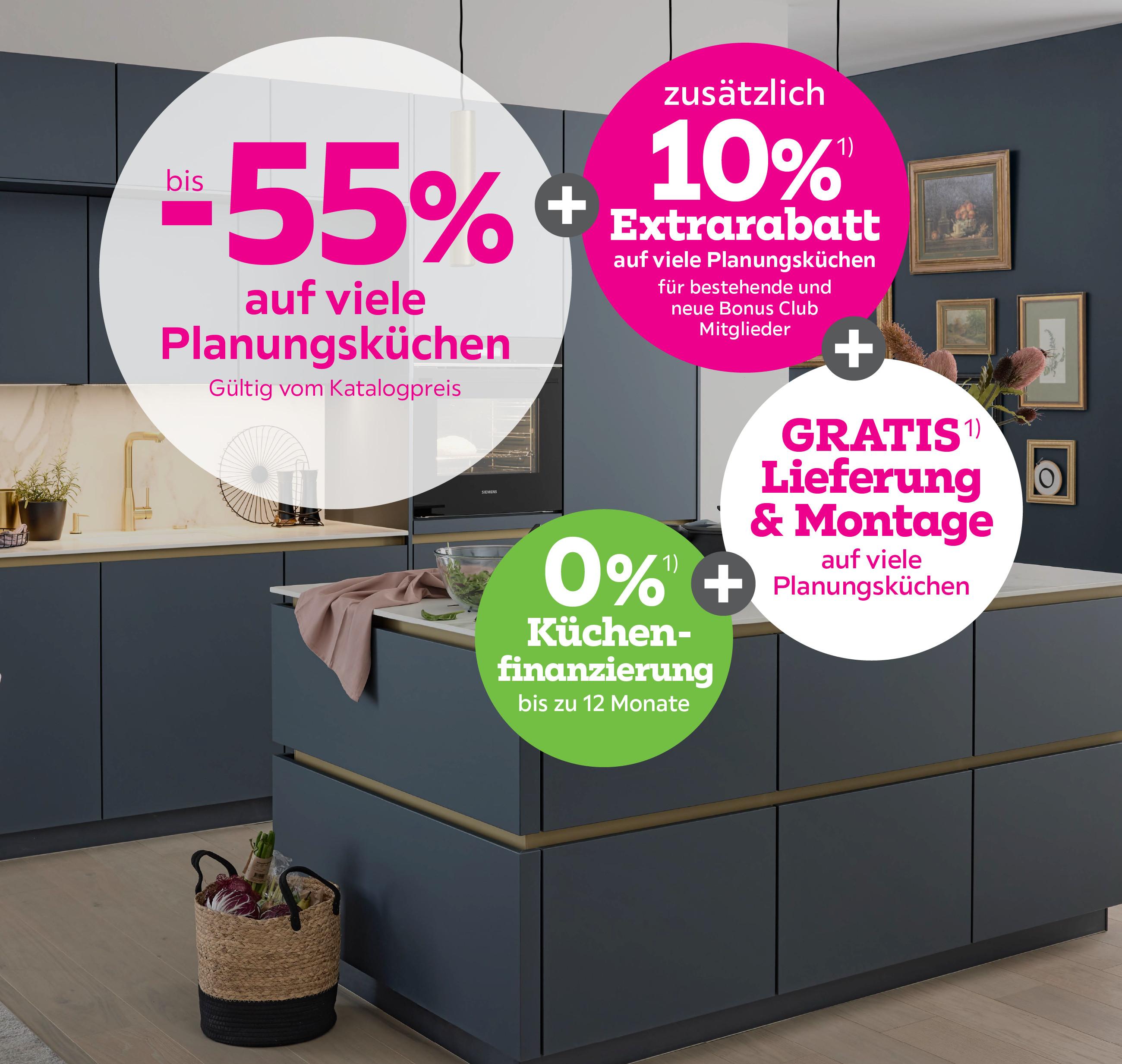 bis -55% auf viele Planungsküchen + 10% Extrarabatt
