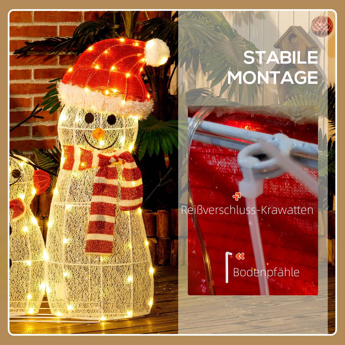 148ER LED Schneemann, Weihnachtsdeko in warmweiß, Weihnachtsbeleuchtung - Weiß, Kunststoff/Metall (34/93/67cm) - Outsunny