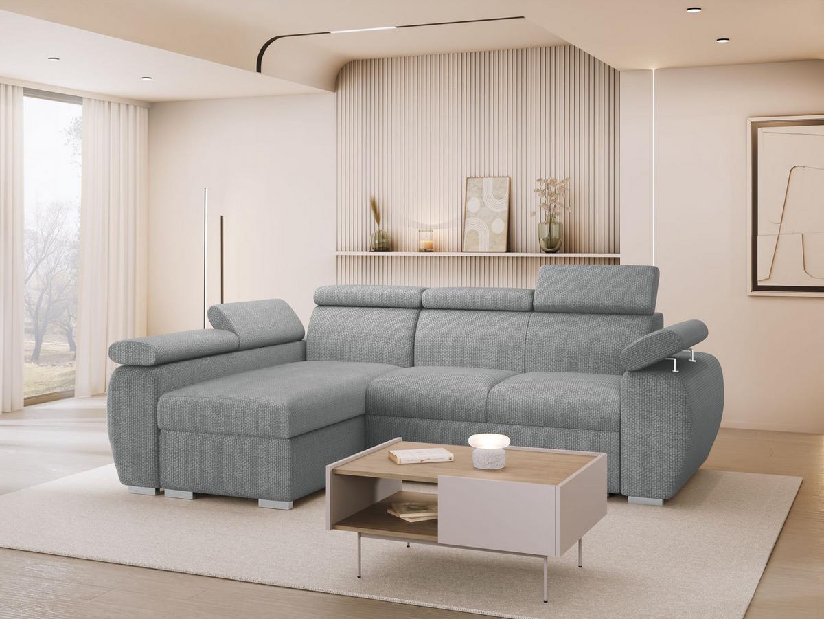 ECKSOFA Boston Mini, Seite: Links - LC+2R - Chromfarben/Dunkelgrau, Holz/Textil (255/170cm) - MIRJAN24