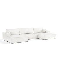 WOHNLANDSCHAFT NUBO mit Schlaffunktion Creme im Neve Stoff - Creme/Schwarz, Holz/Holzwerkstoff (398/70/148cm) - AltaBeds