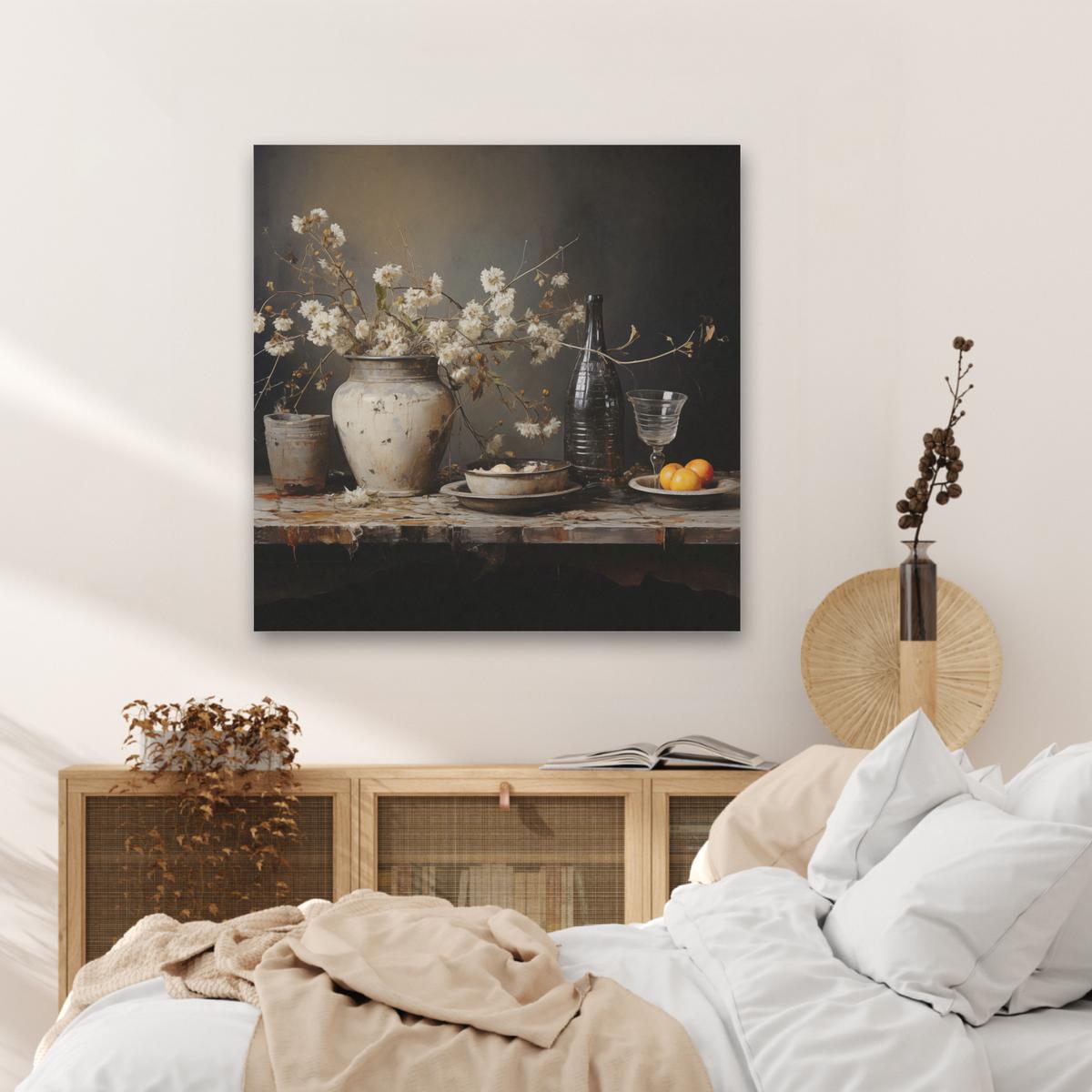 AKUSTIKBILD Stilleben - Blumen - Blumenstrauß - Vase - Wein Akustikpaneele 80x80 cm - Schwarz, Kunststoff (80/80/0.9cm) - MuchoWow