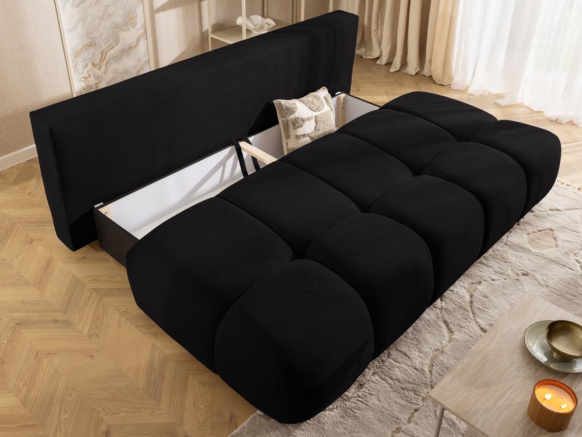 SCHLAFSOFA Belluno aus hochwertigem Schwarz Plüschstoff mit Bettkasten und tiefen Steppungen in Bubble-Optik - Schwarz, Holz/Kunststoff (205/87/105cm) - S-Style