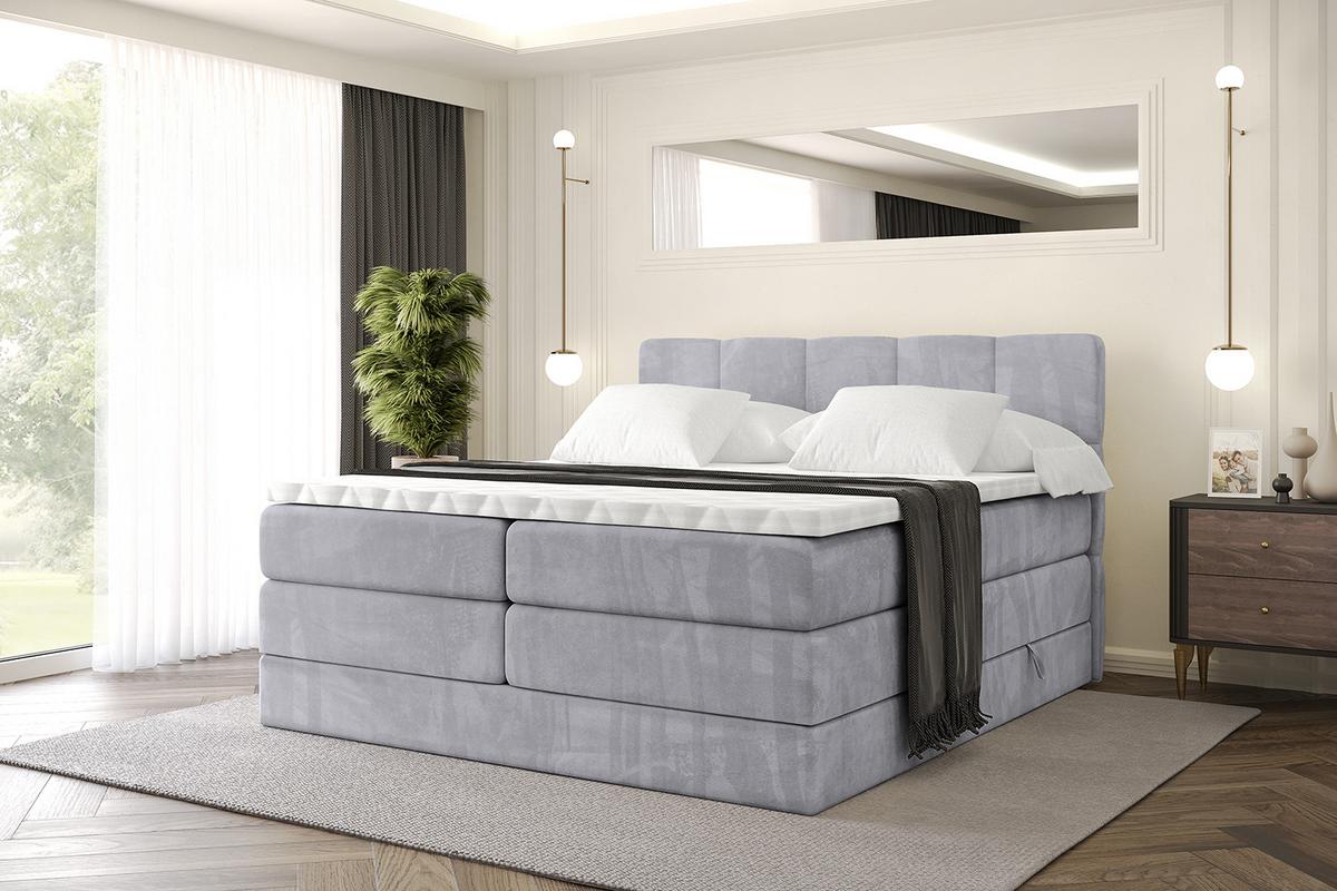 BOXSPRINGBETT mit Matratze H3|H4 und Lattenrost - LIRO KING-160x200 - Grau Monolith - Hellgrau, Holzwerkstoff (160/200cm) - ALTDECOR