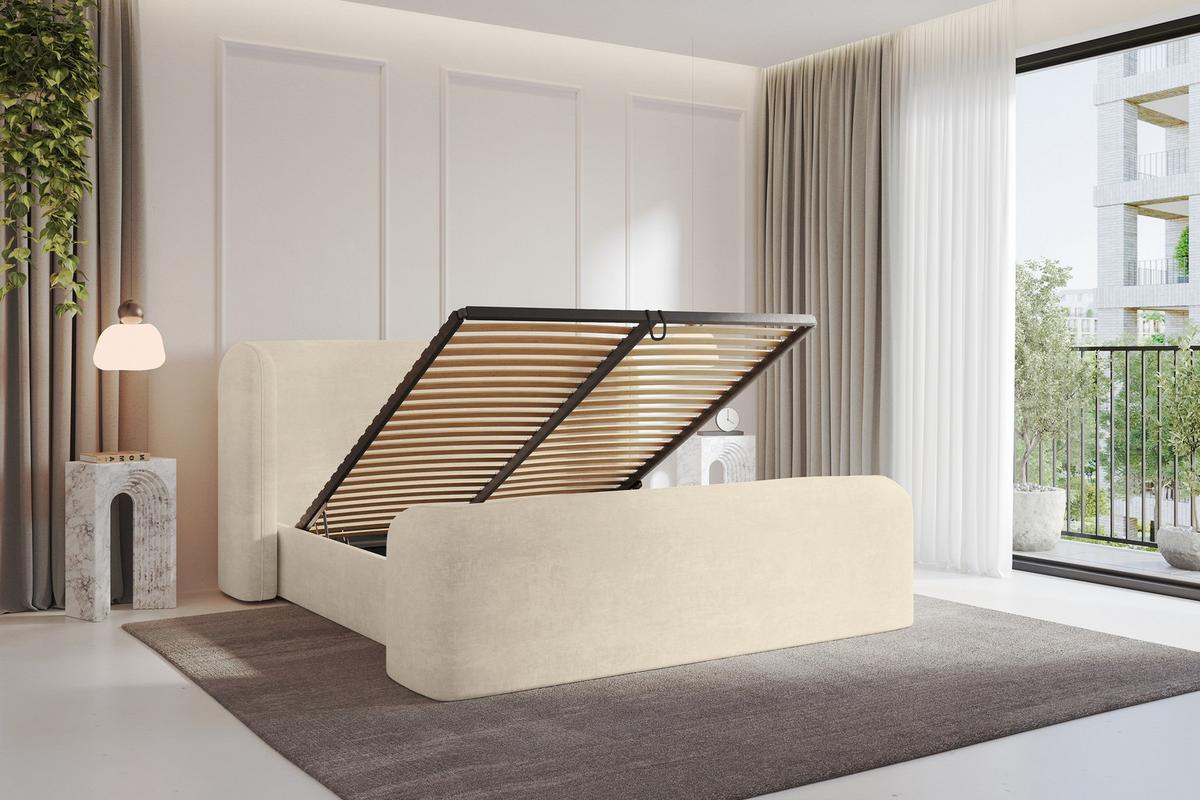 POLSTERBETT mit Bettkasten, Fußteil und Lattenrost, Bett mit Matratze H3/H4 - ESTI-Z 140x200 Beige - Beige, Holzwerkstoff/Textil (140/200cm) - ALTDECOR