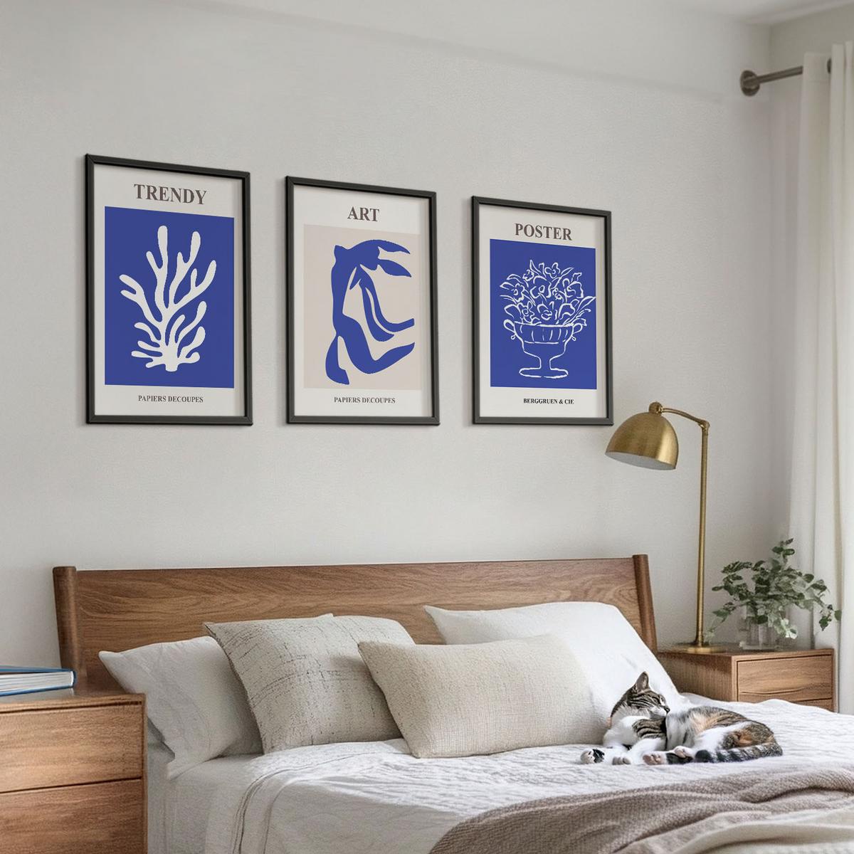 BILDER SET 3er Set - 40x60 cm Schwarzer Rahmen - Matisses abstrakte Plakate - Schwarz, Kunststoff (40/60cm) - TULUP