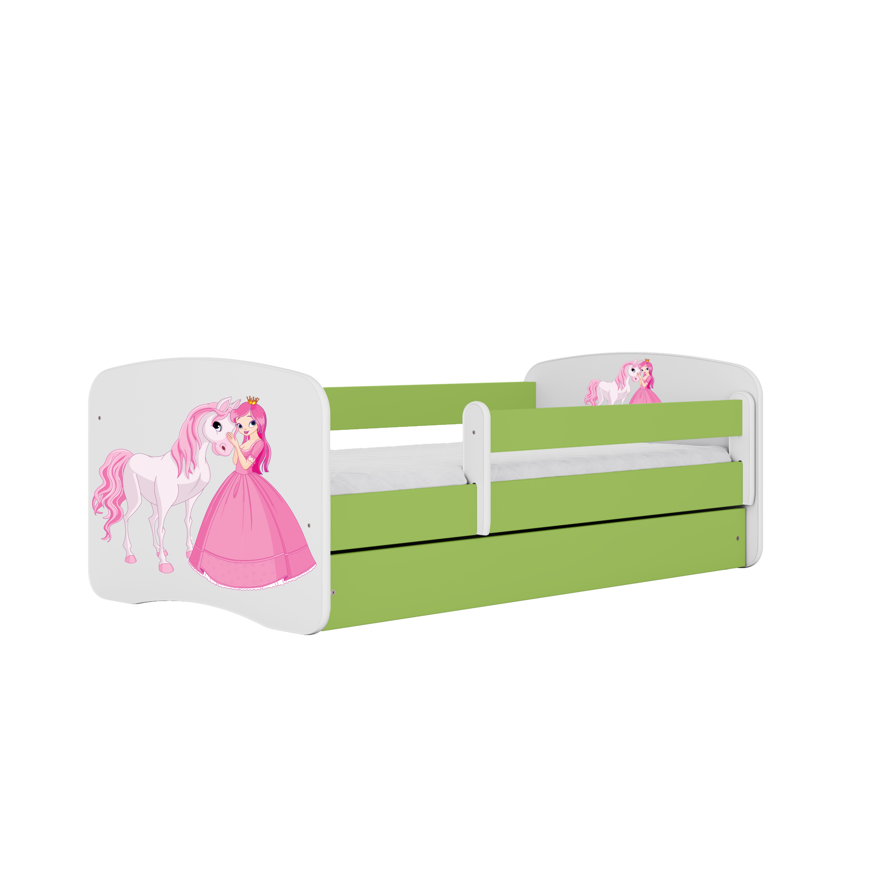 KINDERBETT Prinzessin Pferd mit Schublade und Matratze 140/70 - Grün, Holzwerkstoff (70/140cm) - RAUMHIRSCH FURNITURE