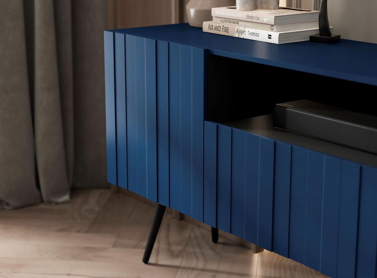 TV-SCHRANK Elpis Marineblau Matt mit Metallbeine Glamour 150 cm - Blau/Schwarz, Holzwerkstoff/Metall (150/60.5/36.5cm) - Meble Lindner