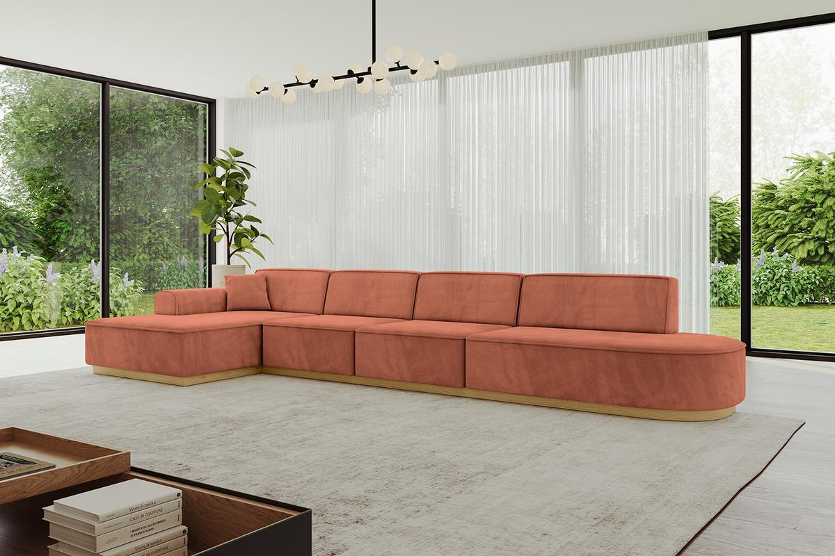 ECKSOFA Ottomane Links IREA-L3-v2 - 412x165x80 cm Apricot - Koralle, Holzwerkstoff/Textil (412/165cm) - ALTDECOR