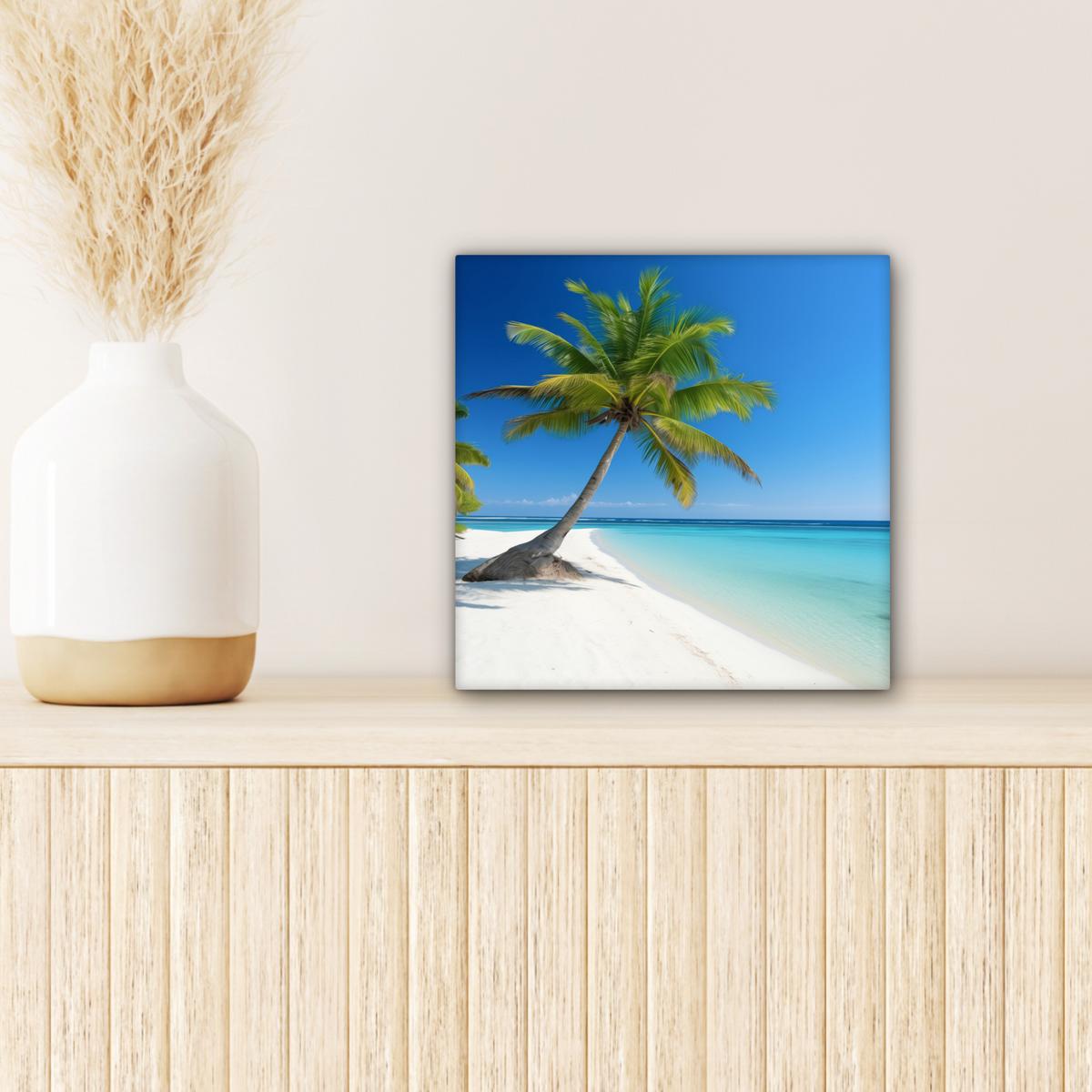 LEINWANDBILD Strand - Palme - Tropisch - Meer Deko Wohnzimmer 20x20 cm - Grün, Textil (20/20cm) - MuchoWow