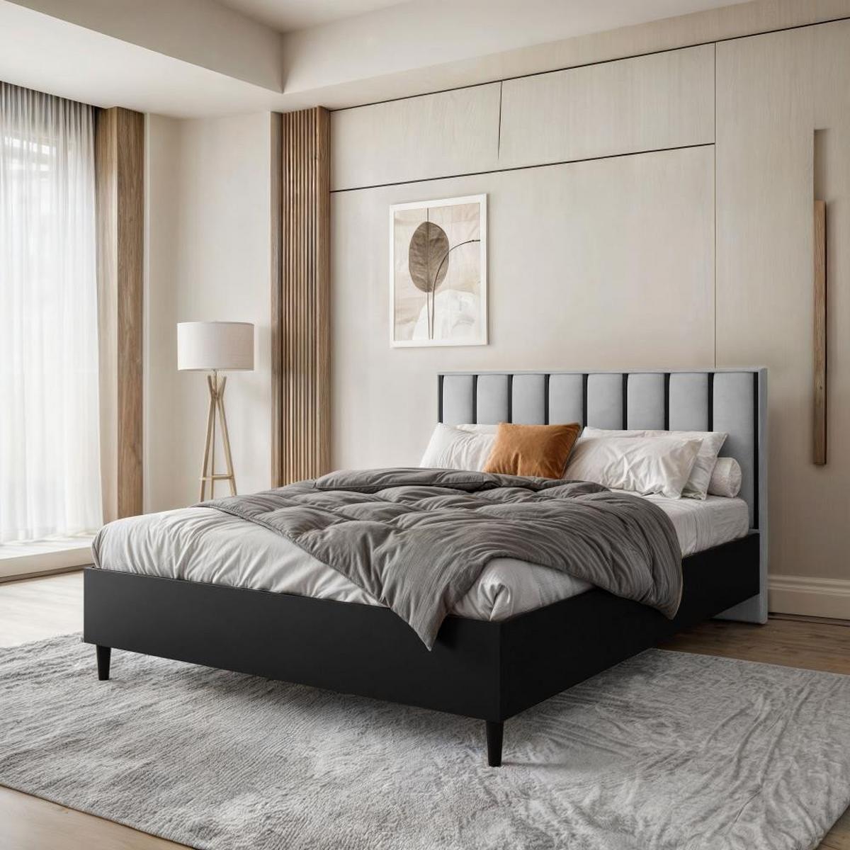POLSTERBETT Stella 166/211/108 schwarz/grau - Schwarz/Grau, Holzwerkstoff/Textil (160/200cm) - Beautysofa