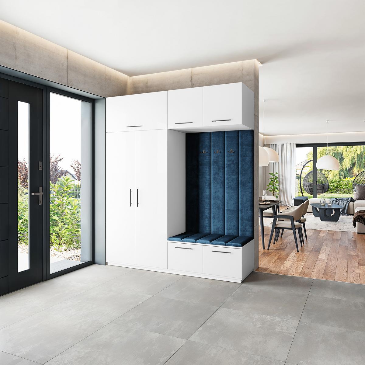 GARDEROBENSCHRANK REMA 200/240/60 cm Modern Garderobe-Set Weiß - Blau/Weiß, Holzwerkstoff (200/240/60cm) - MASSENO