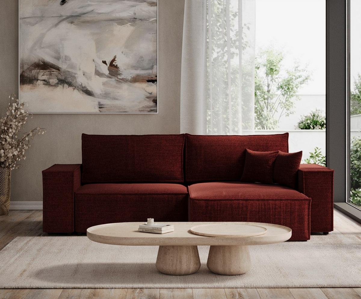 ECKSOFA CAVO mit Schlaffunktion Rot im City Stoff - Rot/Schwarz, Holz/Holzwerkstoff (255/148cm) - AltaBeds