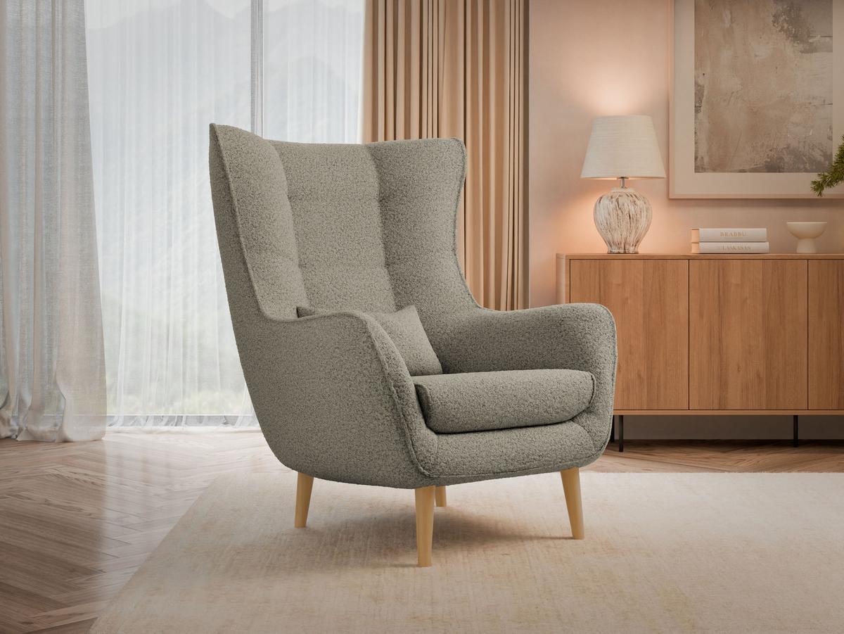 SESSEL Estjano Boucle - Hellbraun/Beige, Holz/Textil (80/106/95cm) - MIRJAN24