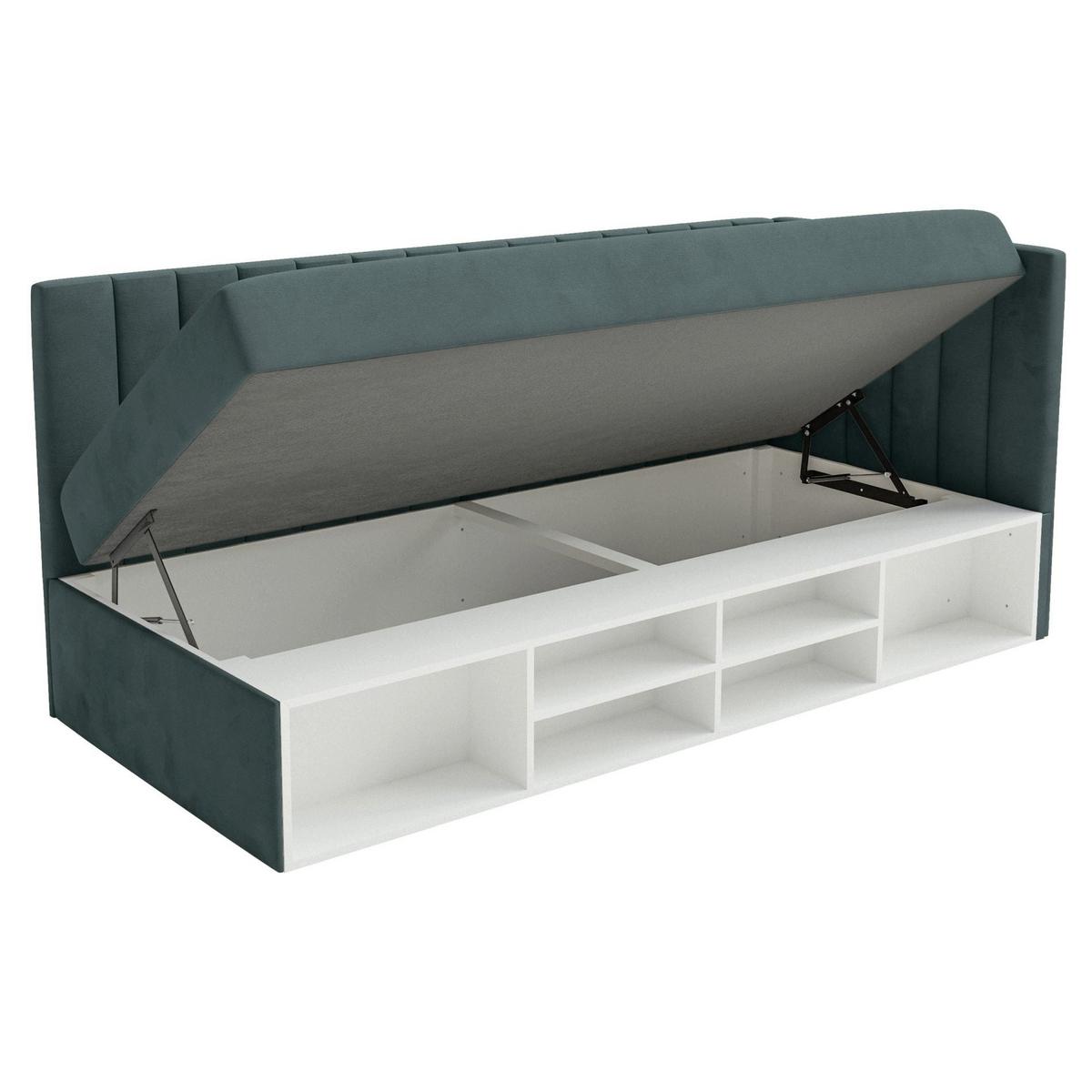 JUGENDBETT Ventrio Blaugrau Easy-Clean-Samtbezug 90x200 cm - Hellgrau, Holz/Textil (90/200cm) - Selsey