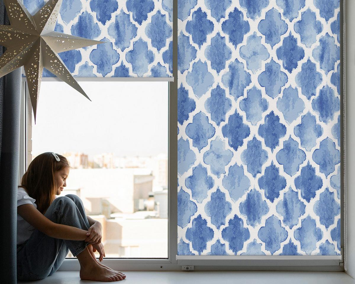 INNENROLLO - Fensterrollo - Rollo - 70x140 cm - Gemaltes Muster - Blau, Kunststoff (70/140/0.5cm) - TULUP