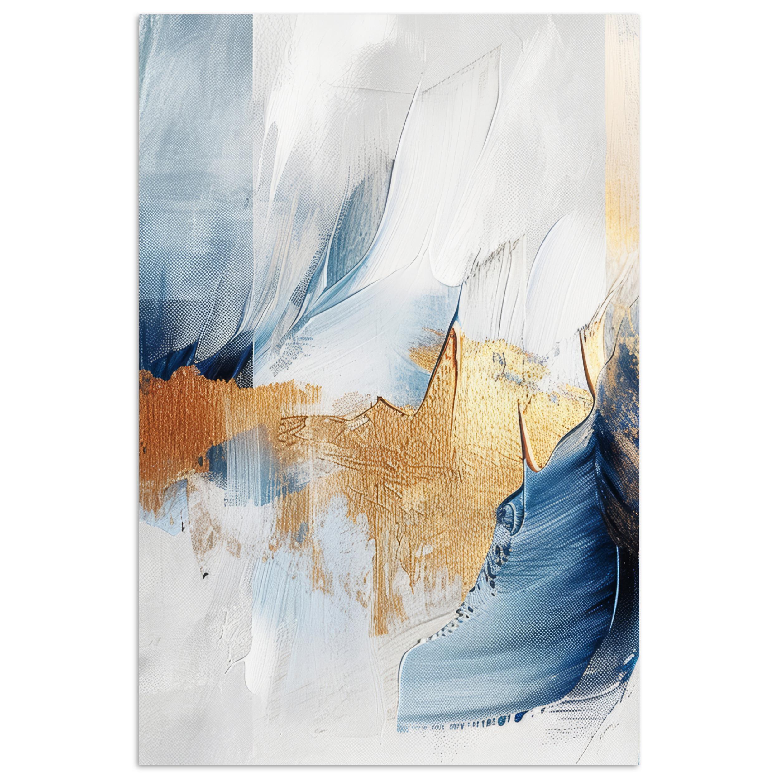 POSTER Gold - Blau - Aquarell - Kunst - Modern Wandbild Schlafzimmer 80x120 cm - Hellblau, Papier (80/120/0.1cm) - MuchoWow