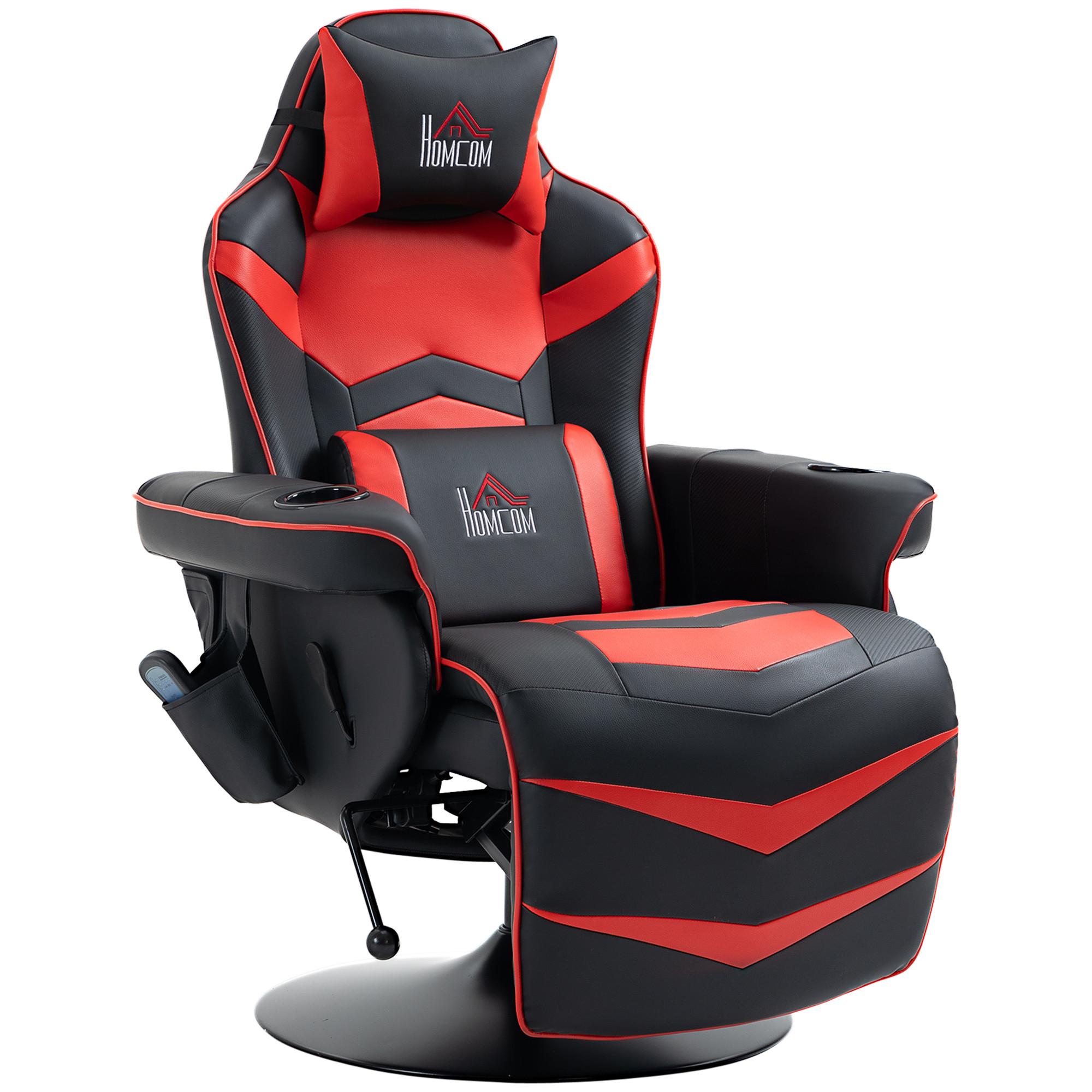 RELAXSESSEL mit Massagefunktion, Elektrisch Fernsehsessel mit Liegefunktion - Rot/Schwarz, Leder/Metall (80/111.5/78cm) - HOMCOM